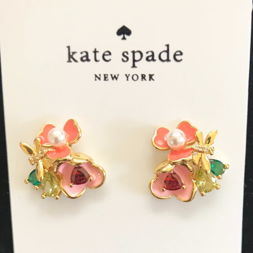 Kate Spade Pearl Bee With Enamel Flower Earrings